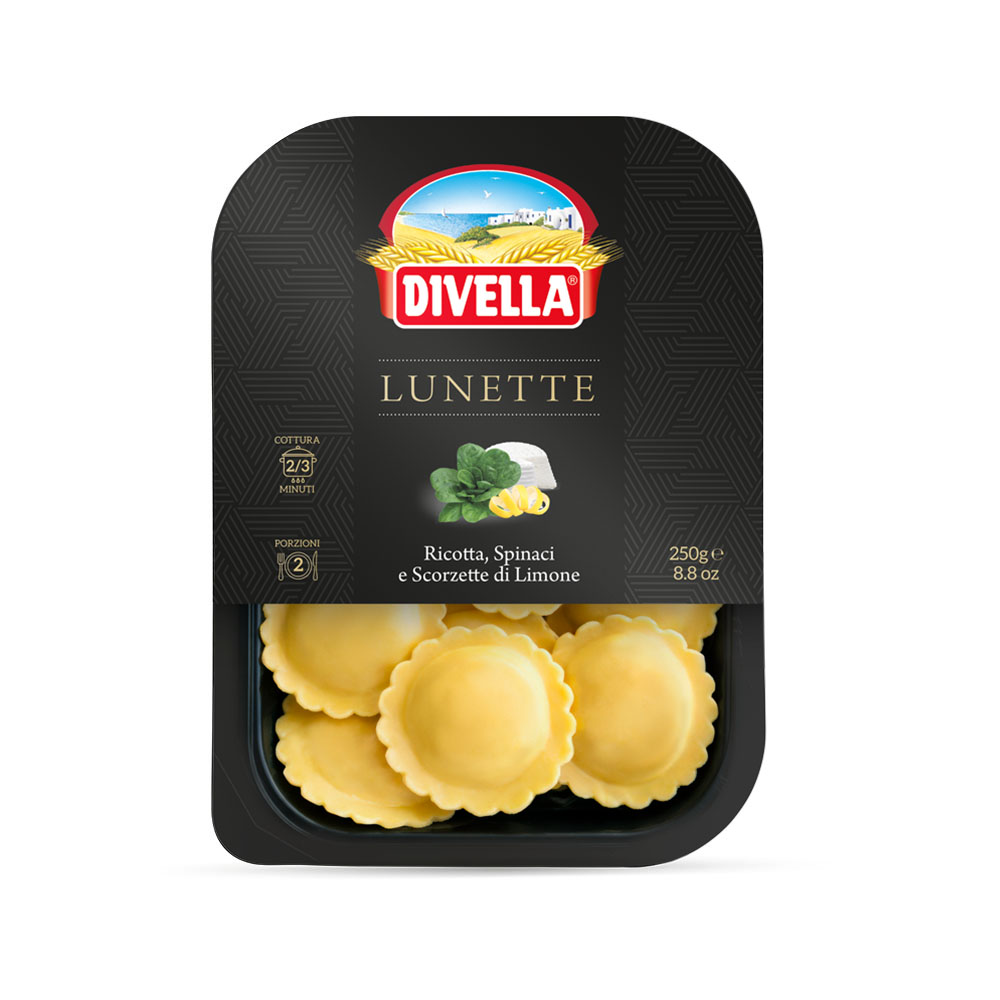 Lunette Ricotta di Bufala, Spinaci, e Scorzette di Limone